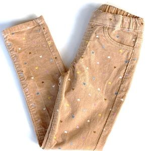 H&M Corduroy Skinny Pull-On Pants Straight Leggings Stretch Hearts Tan Size 4 5